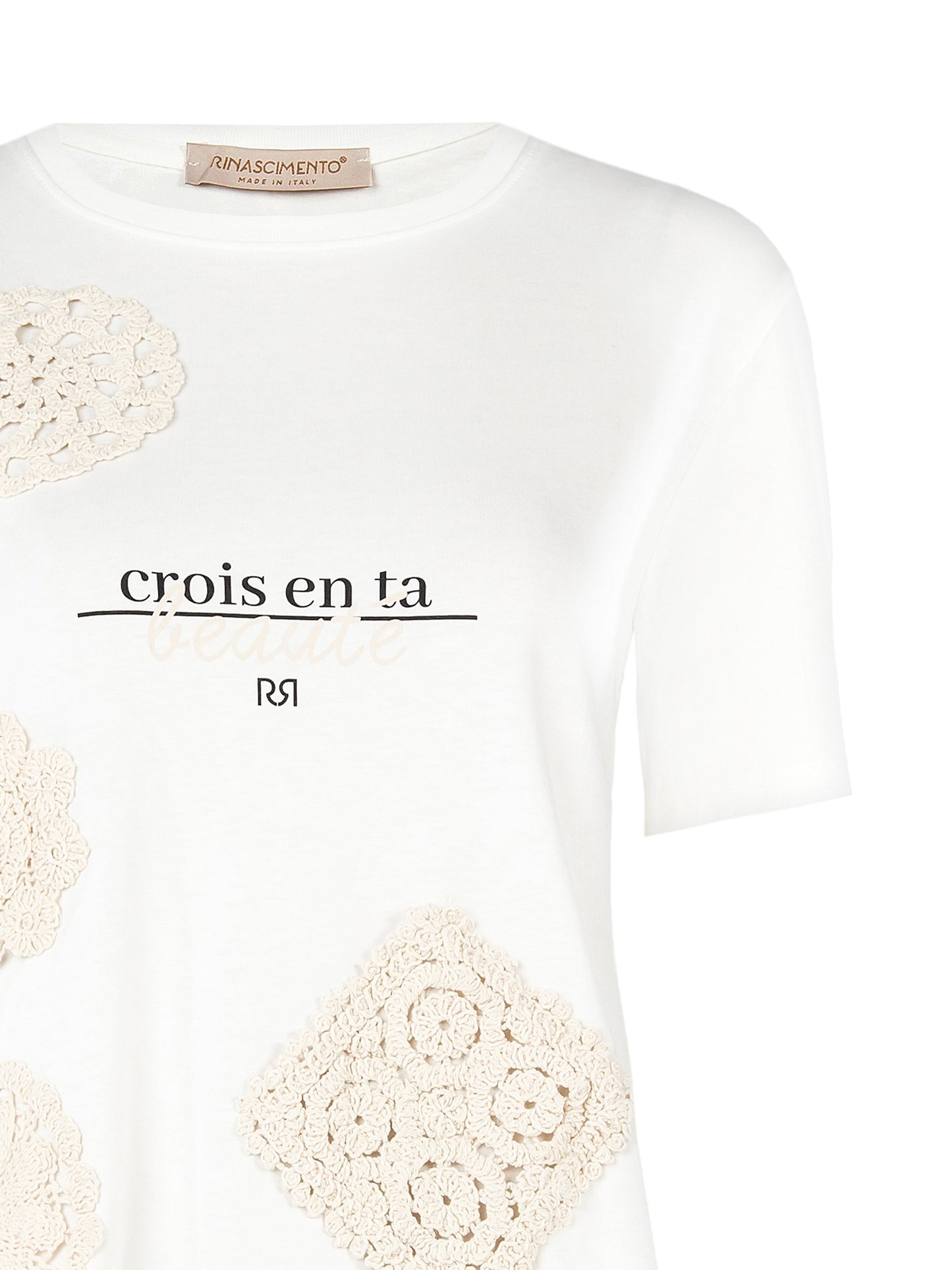 T-shirt Regular in Cotone con Applicazioni Crochet