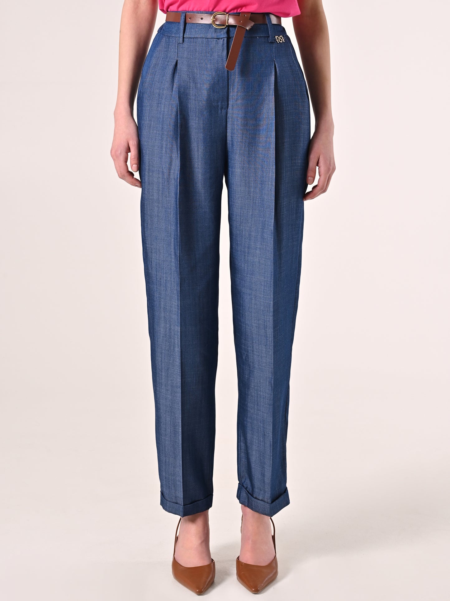 Pantaloni in Chambray con Cintura