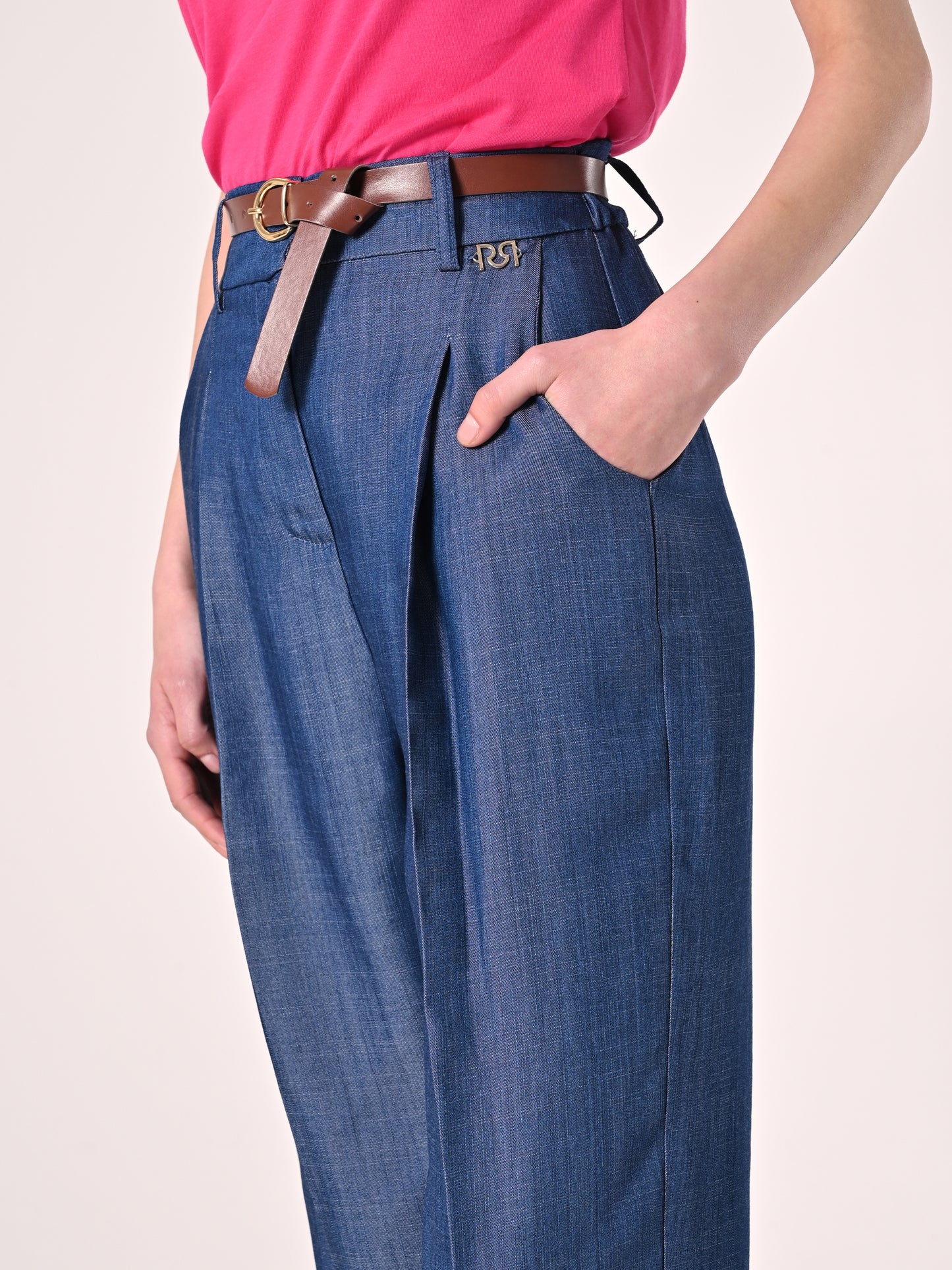 Pantaloni in Chambray con Cintura