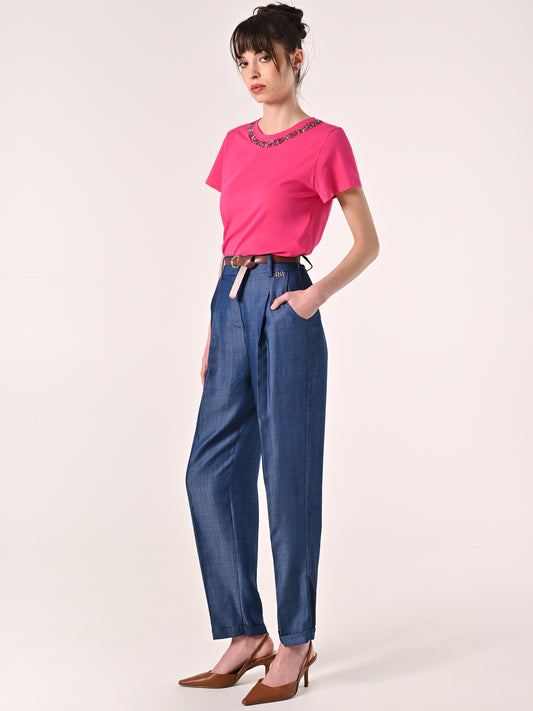 Pantaloni in Chambray con Cintura
