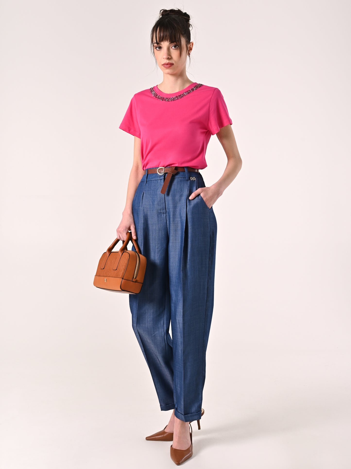 Pantaloni in Chambray con Cintura