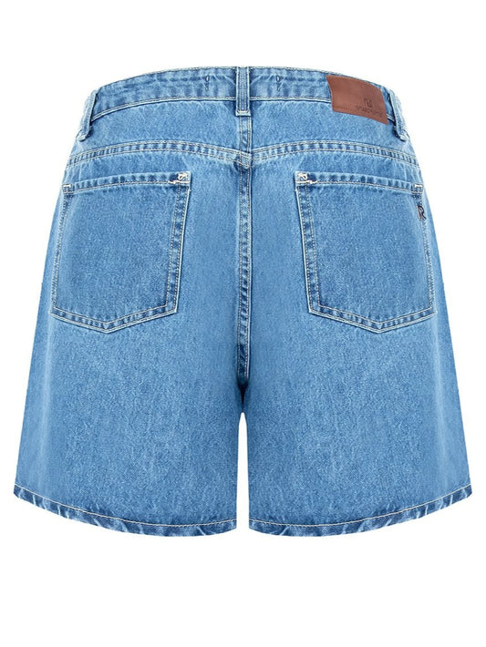 Pantaloni Corti Larghi in Denim con Strass