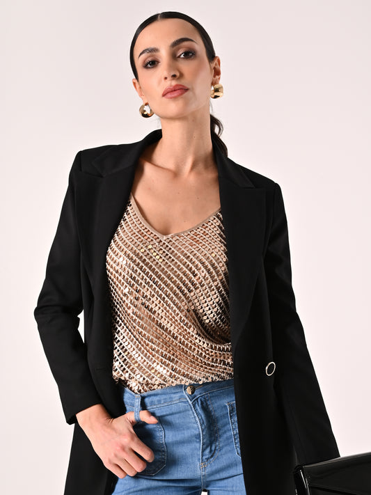 Top Oro Crochet & Paillettes