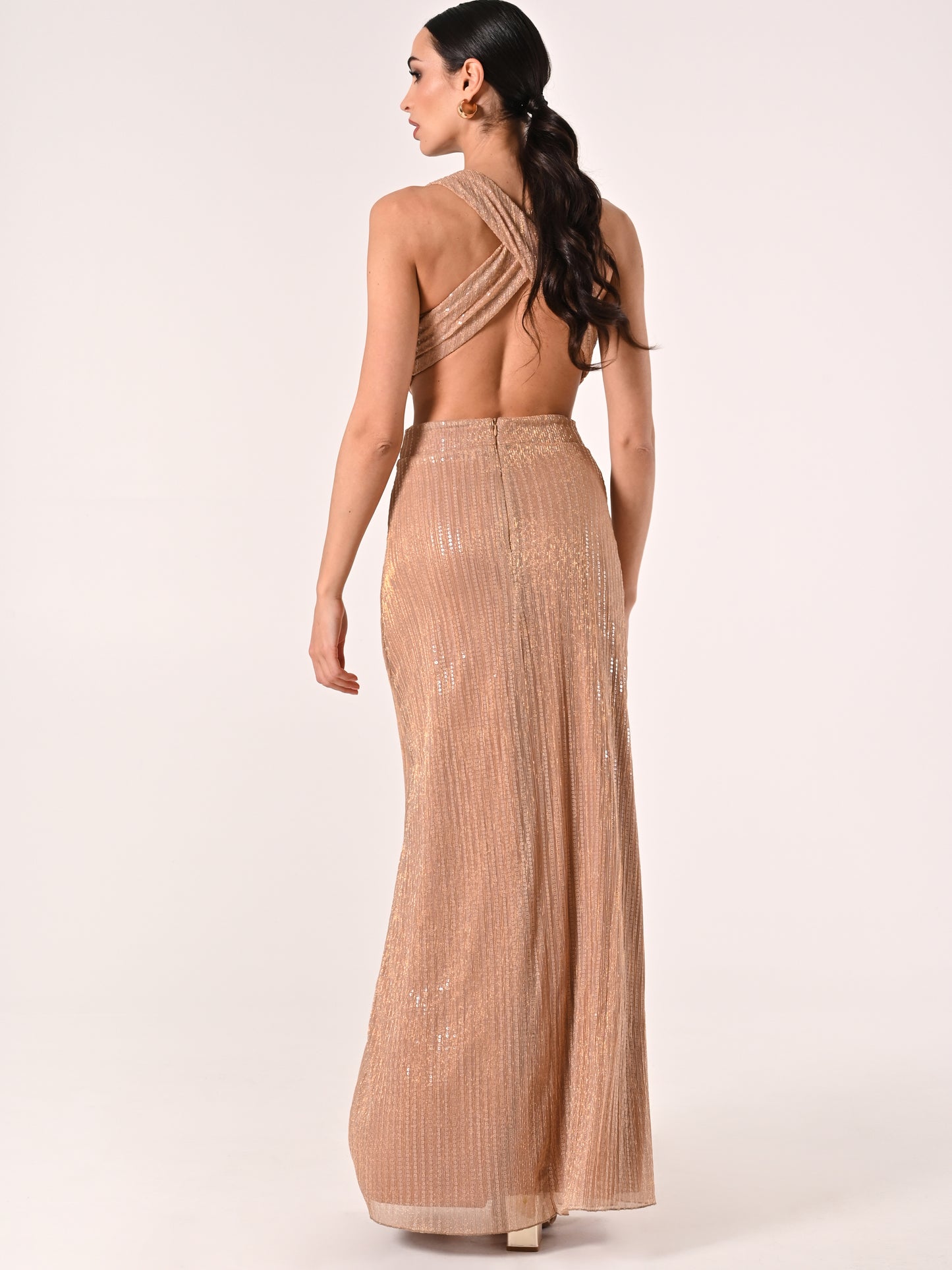 Abito Nude con Paillettes & dettagli Cut Out