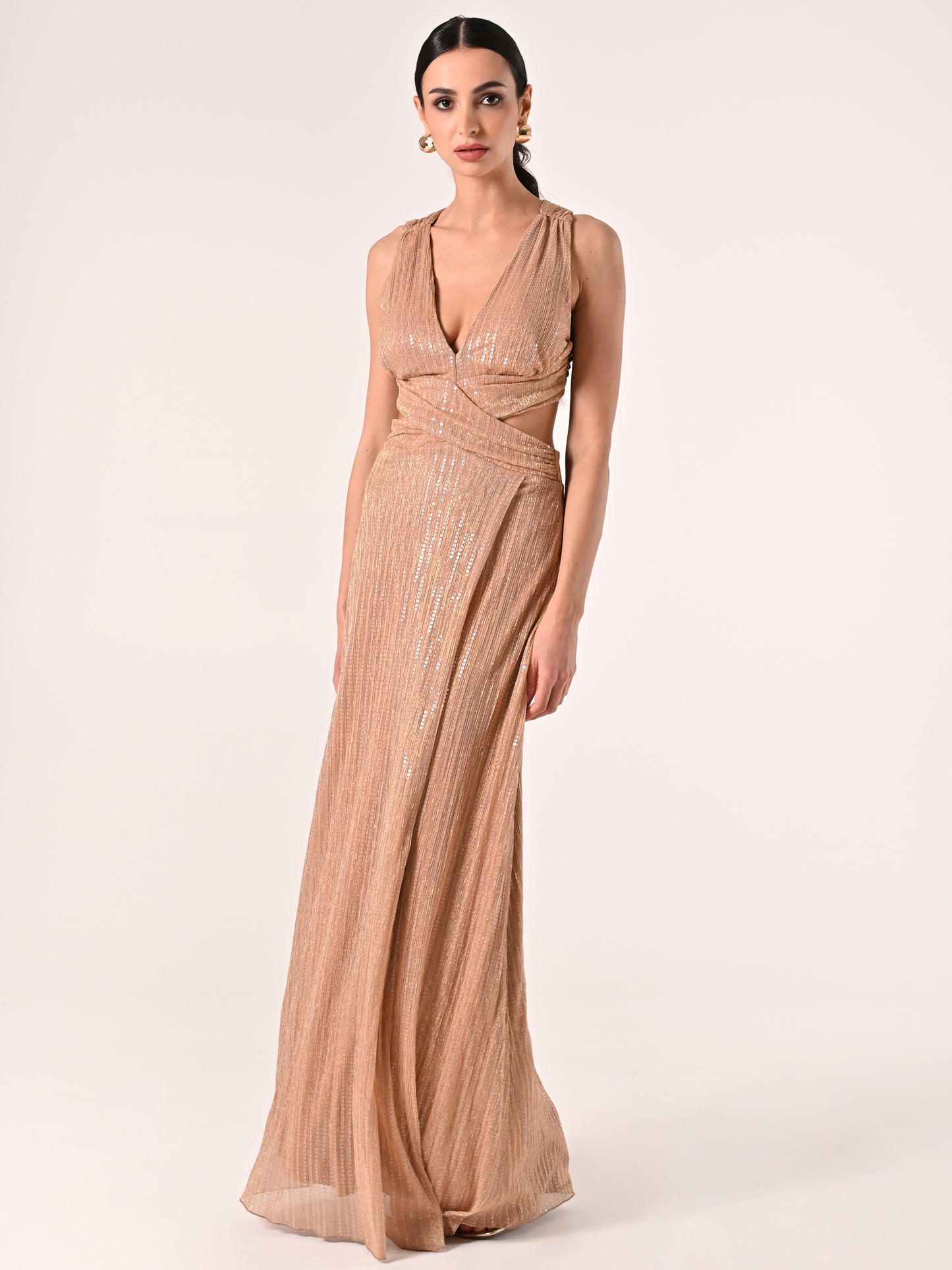 Abito Nude con Paillettes & dettagli Cut Out