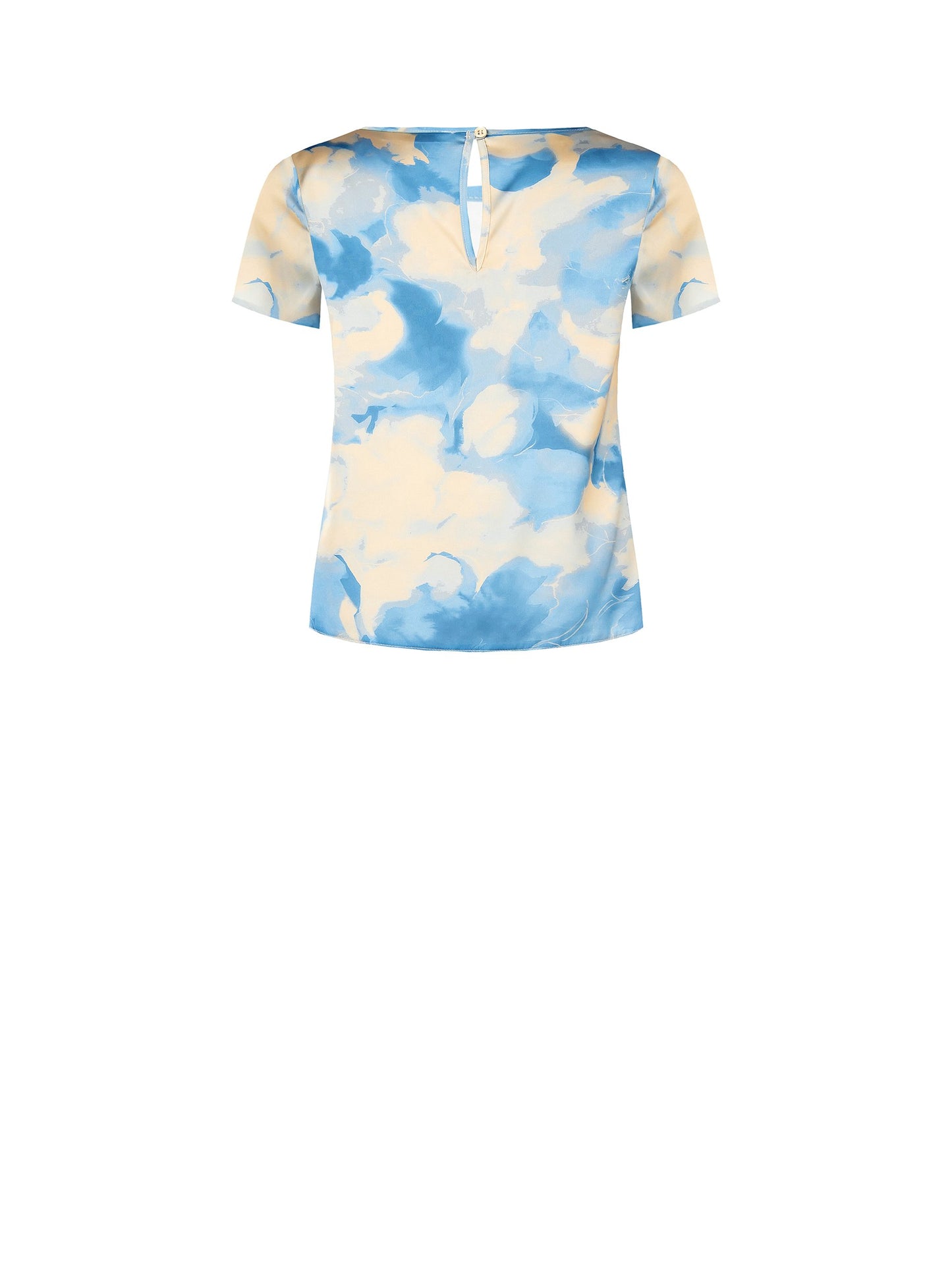 Blusa Ampia e Fluida in Raso a Fiori Sfumati a Maniche Corte