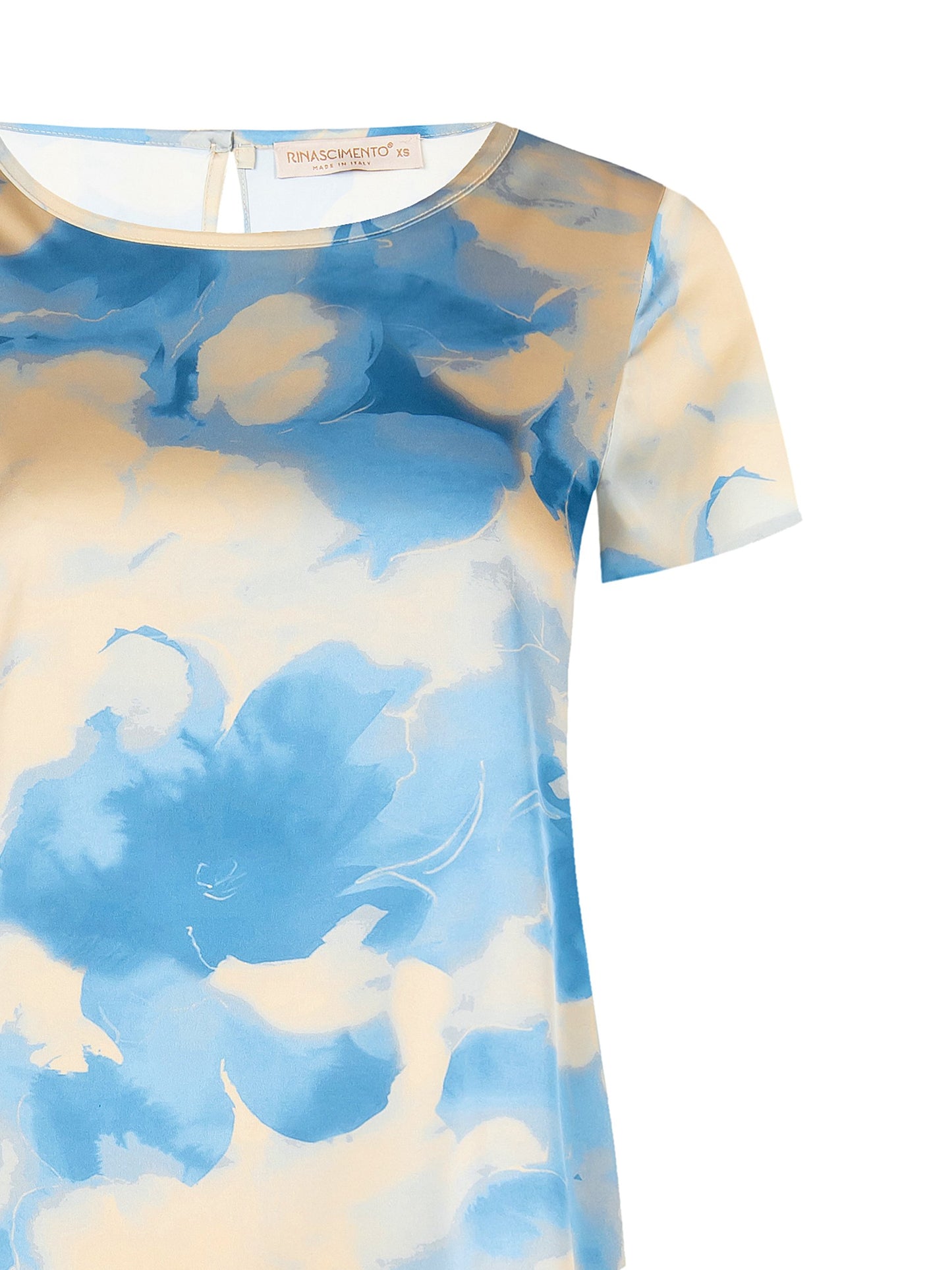 Blusa Ampia e Fluida in Raso a Fiori Sfumati a Maniche Corte