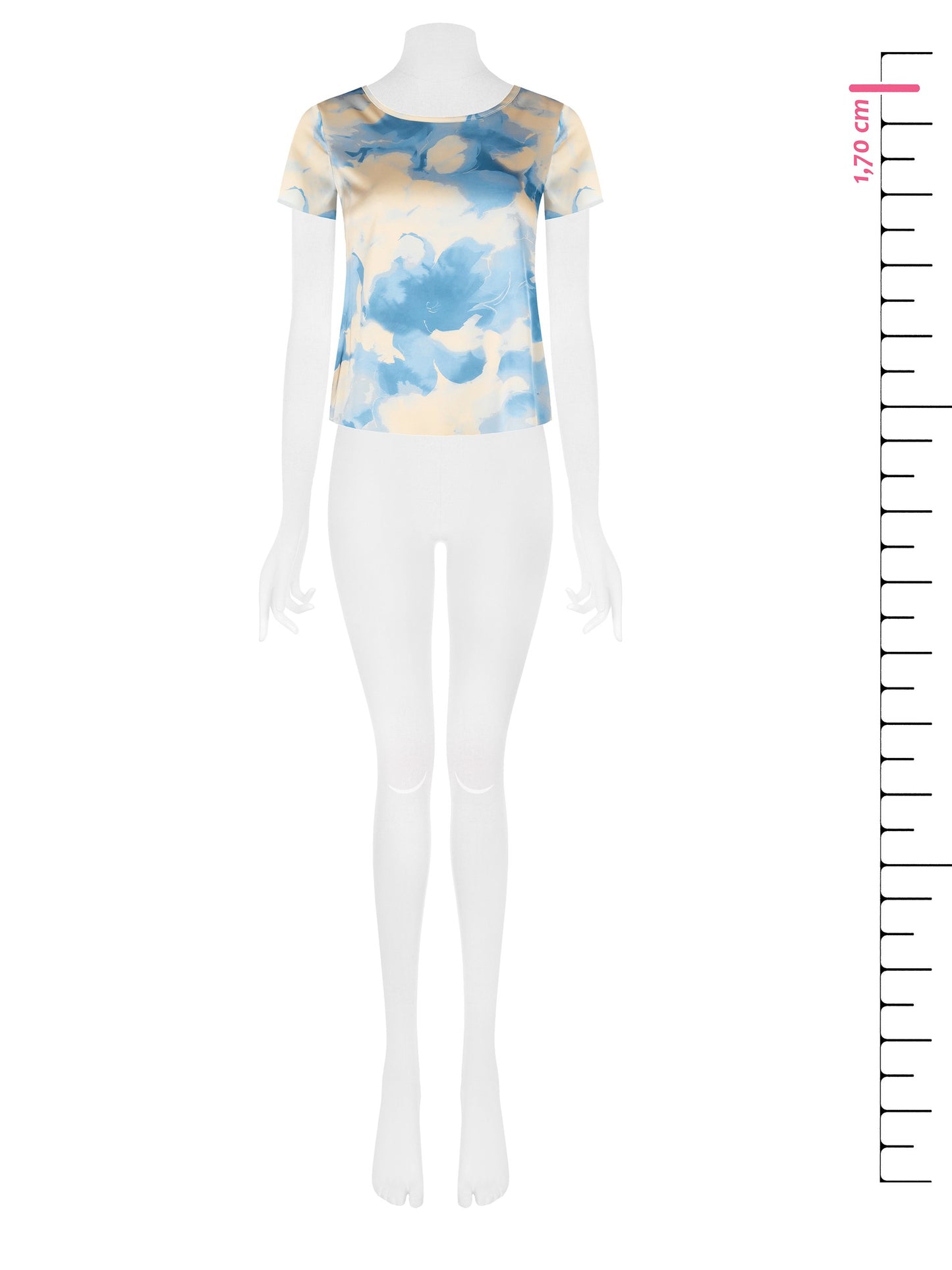 Blusa Ampia e Fluida in Raso a Fiori Sfumati a Maniche Corte