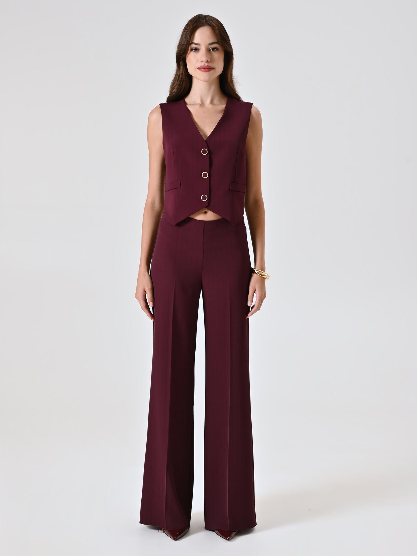 Pantaloni Bordeaux con Riga Nera Donna