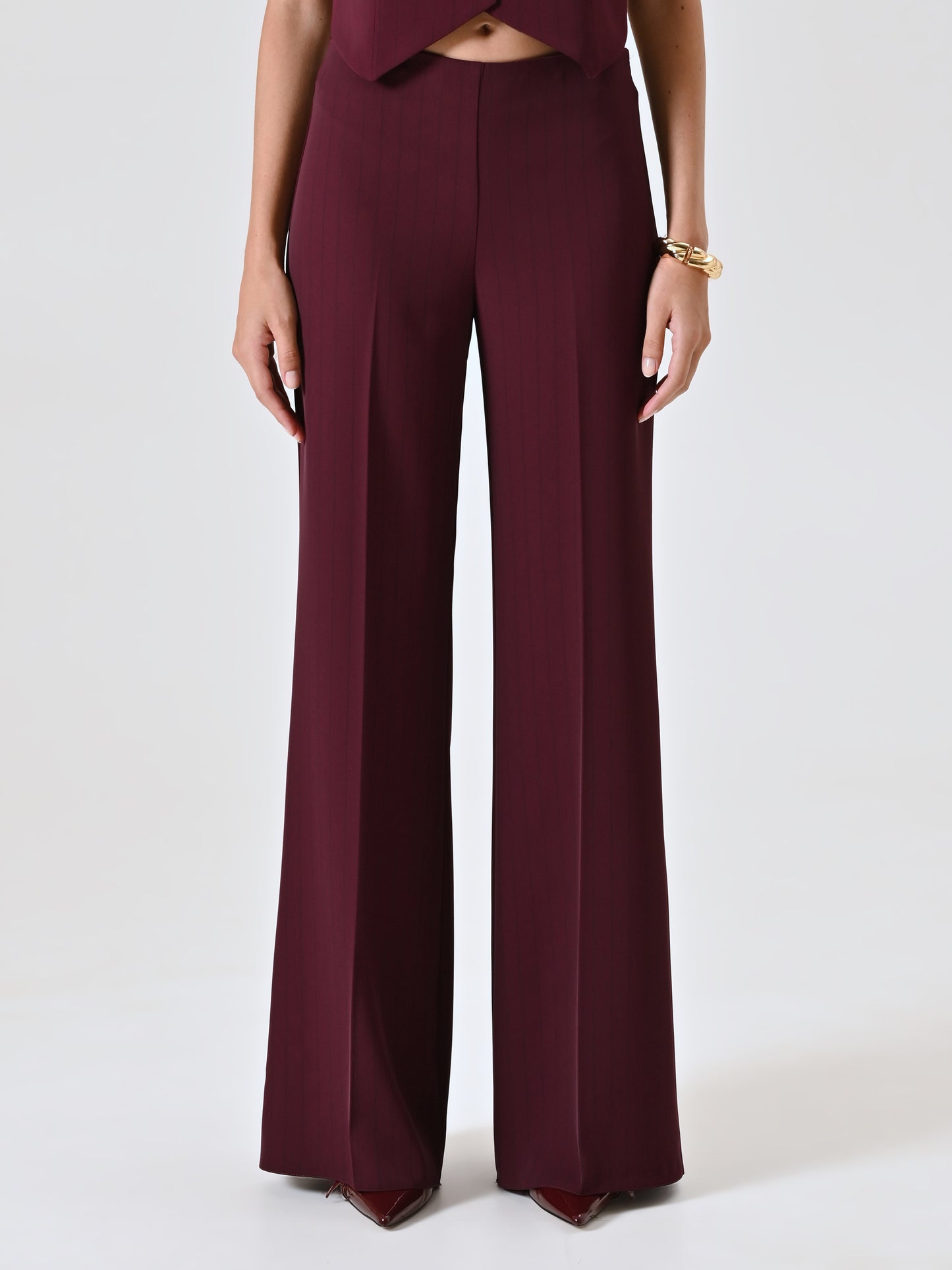 Pantaloni Bordeaux con Riga Nera Donna