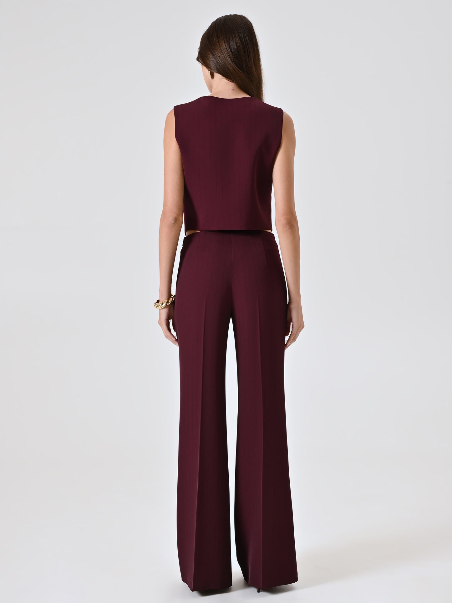 Pantaloni Bordeaux con Riga Nera Donna