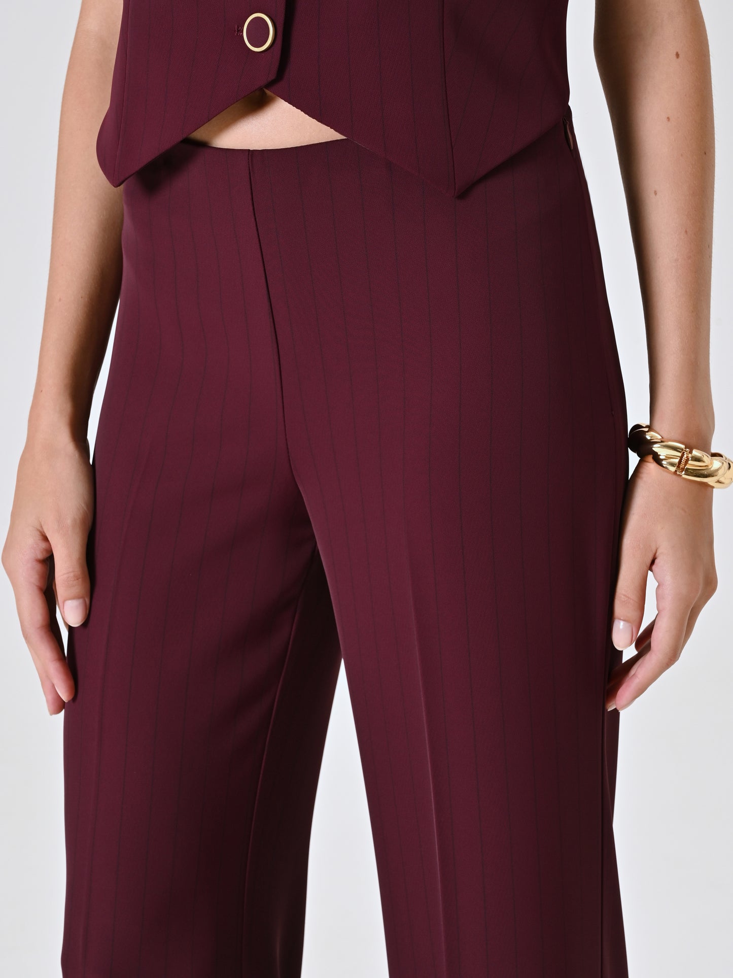 Pantaloni Bordeaux con Riga Nera Donna