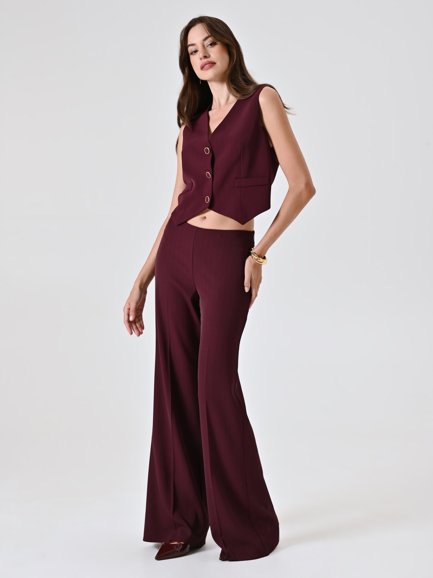 Pantaloni Bordeaux con Riga Nera Donna