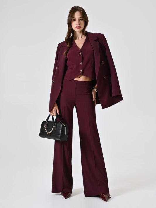 Pantaloni Bordeaux con Riga Nera Donna