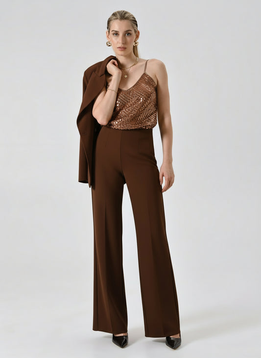 Pantaloni Palazzo in Scuba mano Crepe