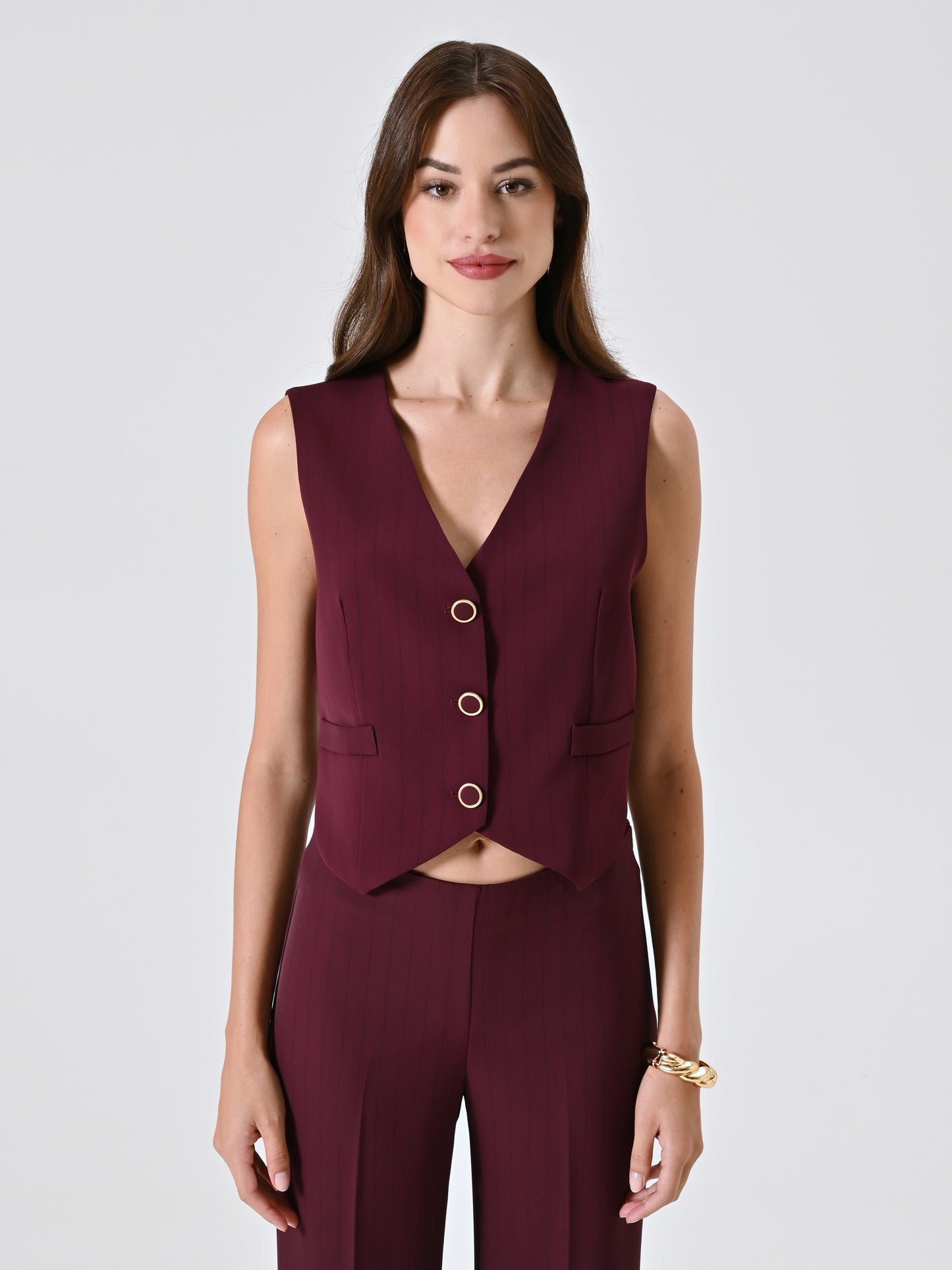 Gilet Bordeaux con Riga Nera