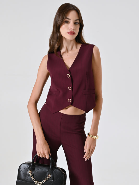 Gilet Bordeaux con Riga Nera