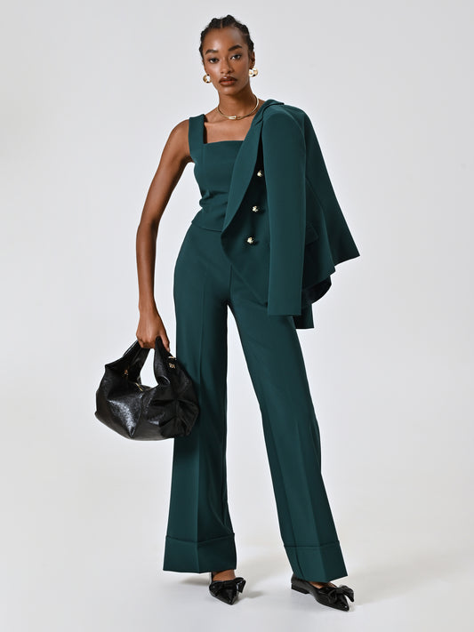 Pantaloni Ampi con Maxi Risvolto in Tessuto Tecnico