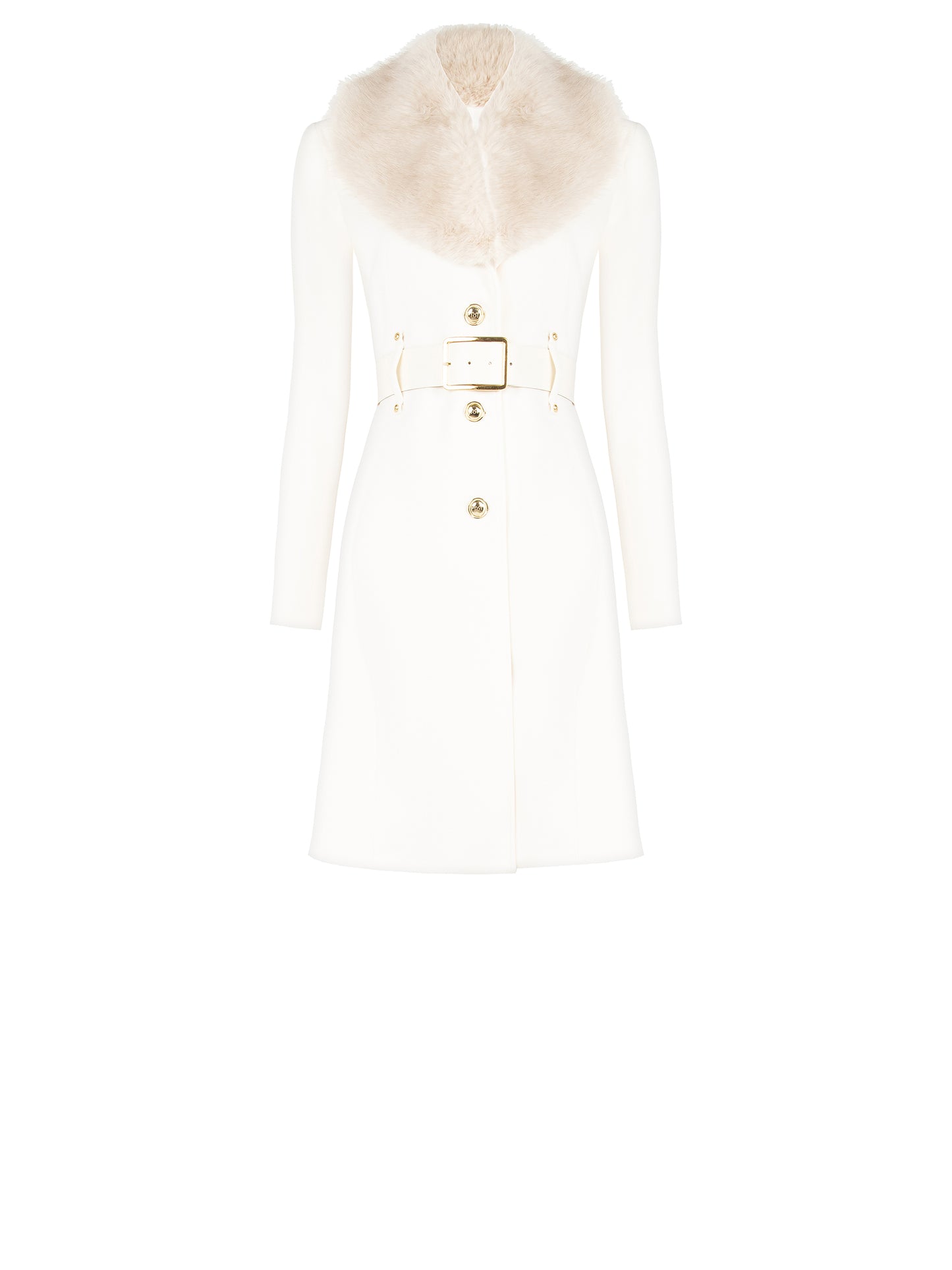 Cappotto misto viscosa con collo effetto pelliccia