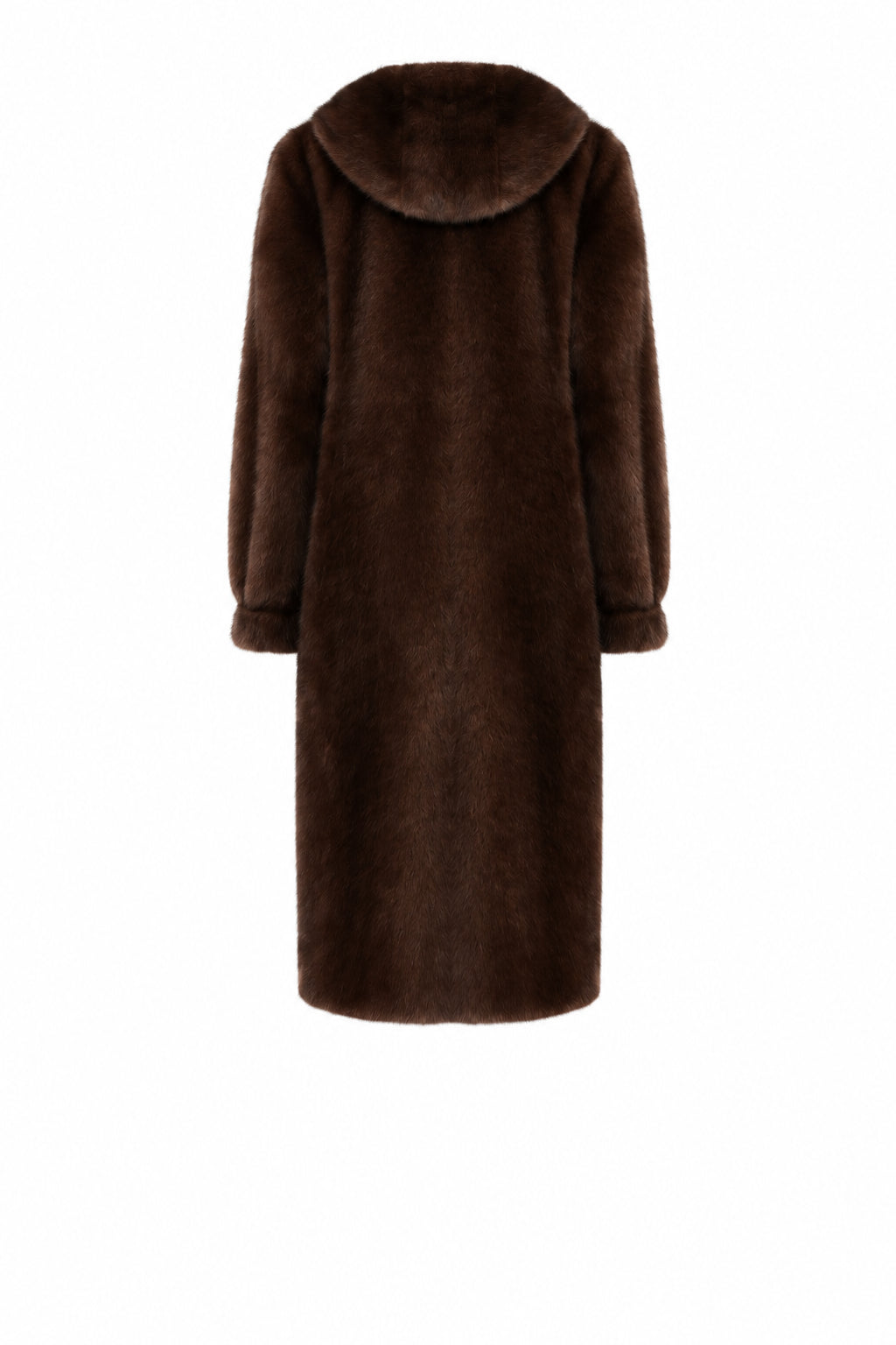Cappotto Lungo con Cappuccio in Morbida Pelliccia Sintetica e Tasche a Filo