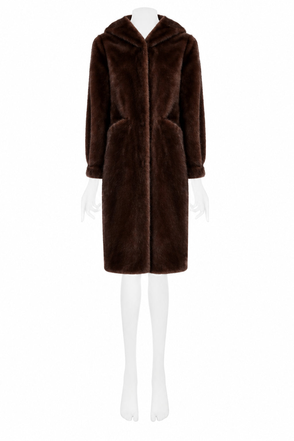 Cappotto Lungo con Cappuccio in Morbida Pelliccia Sintetica e Tasche a Filo