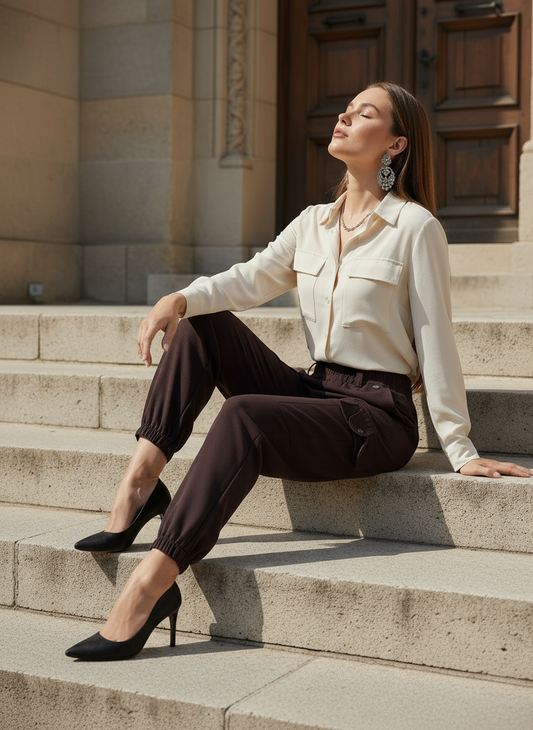 Pantaloni Jogger Cargo in Tessuto Poliviscosa