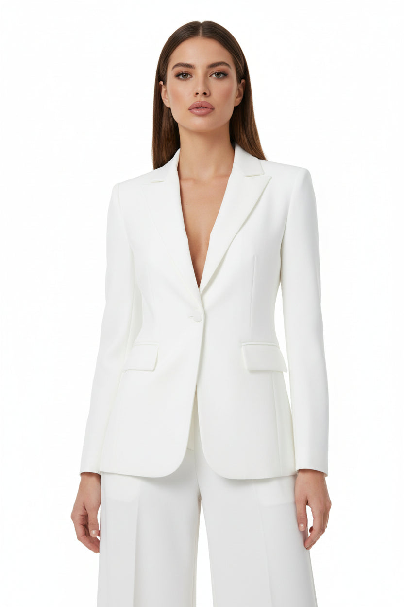 Giacca Blazer Corta in Tessuto Fluido con Bottone