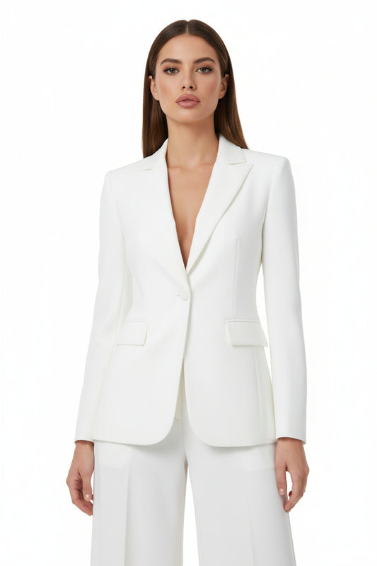Giacca Blazer Corta in Tessuto Fluido con Bottone