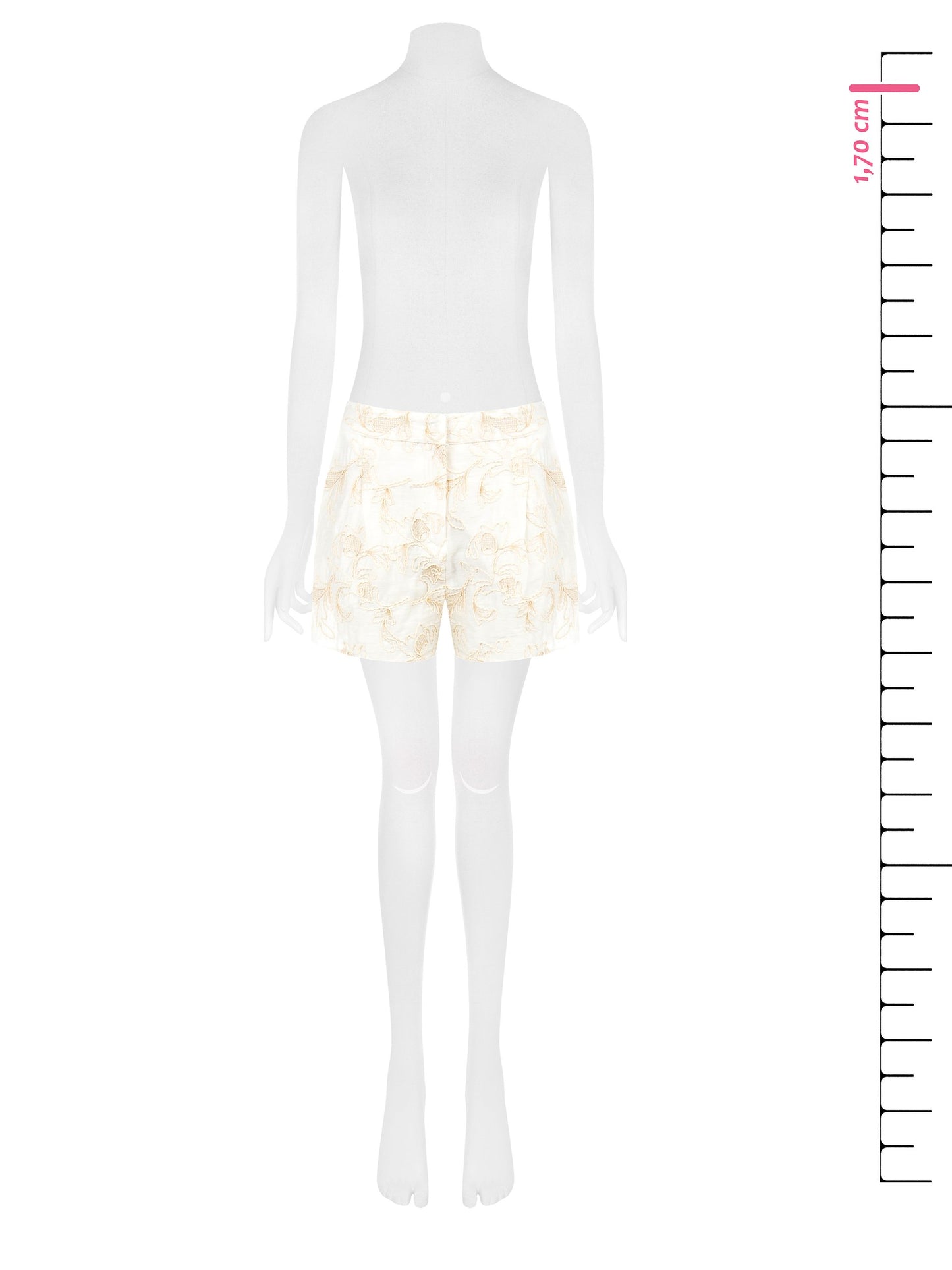 Short in Misto Viscosa e Lino con Ricami a Fiori in Rilievo