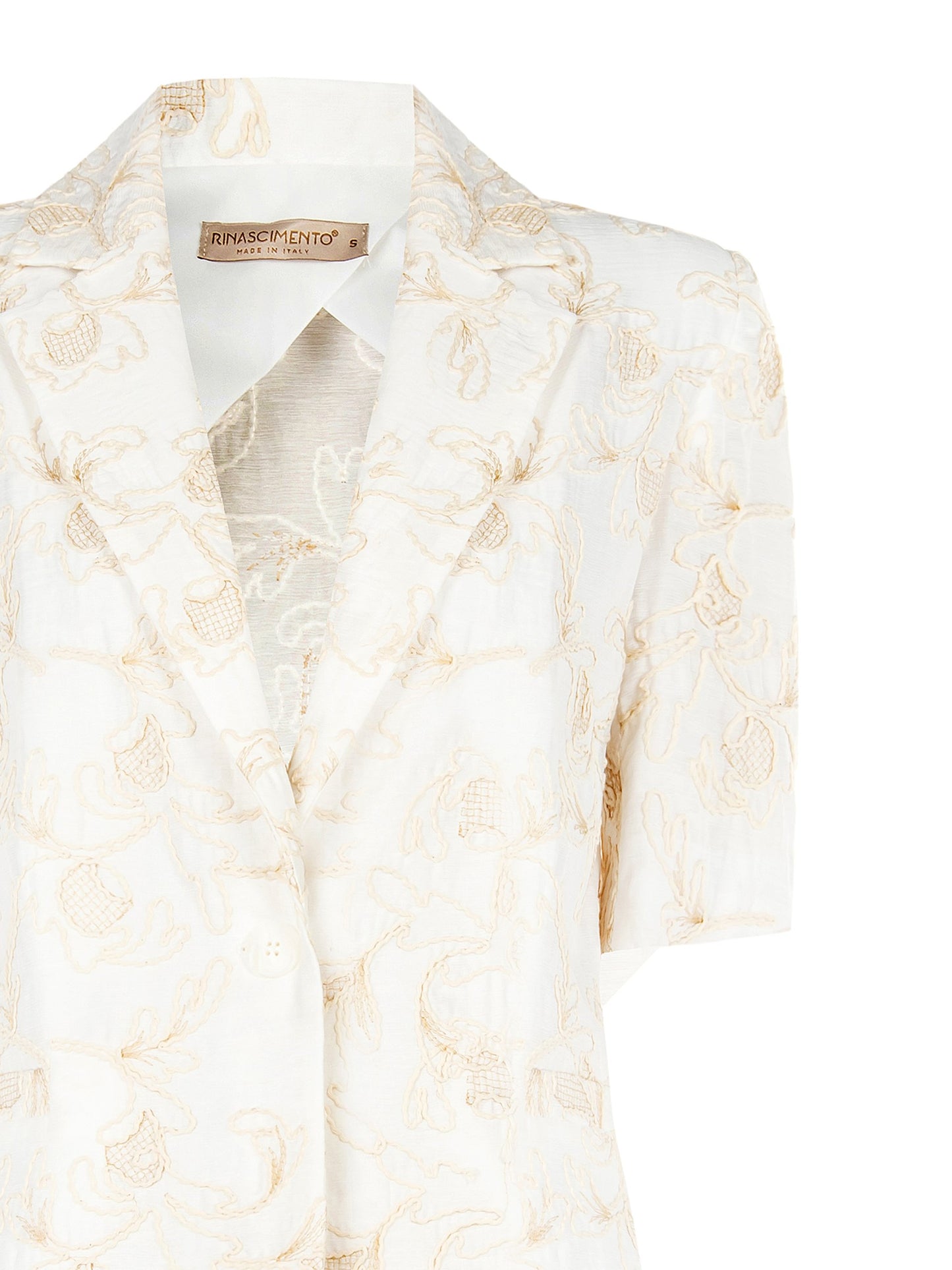 Giacca Blazer in Misto Viscosa e Lino con Ricami a Fiori in Rilievo