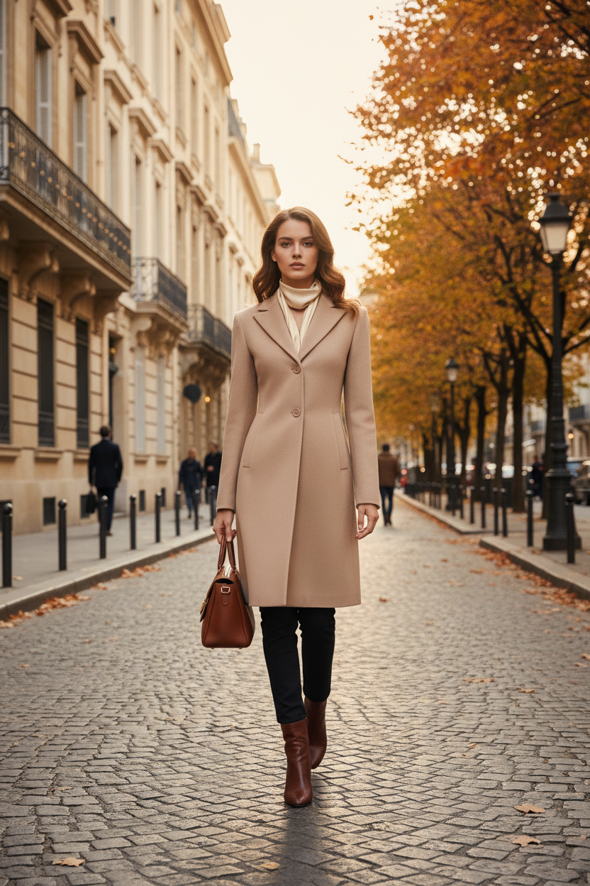 Cappotto Medio Sfiancato in Panno con Rever