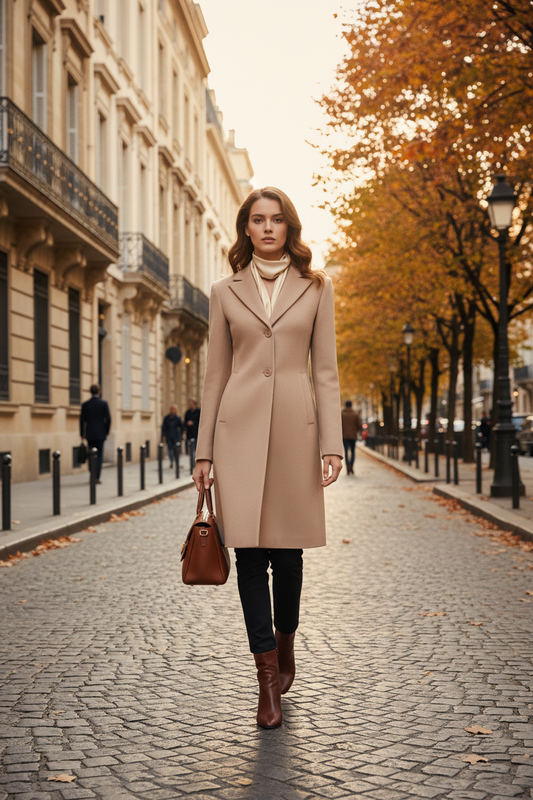 Cappotto Medio Sfiancato in Panno con Rever