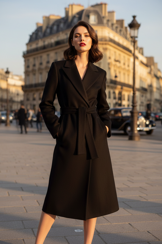 Cappotto in Panno Linea Dritta con Cintura Abbinata