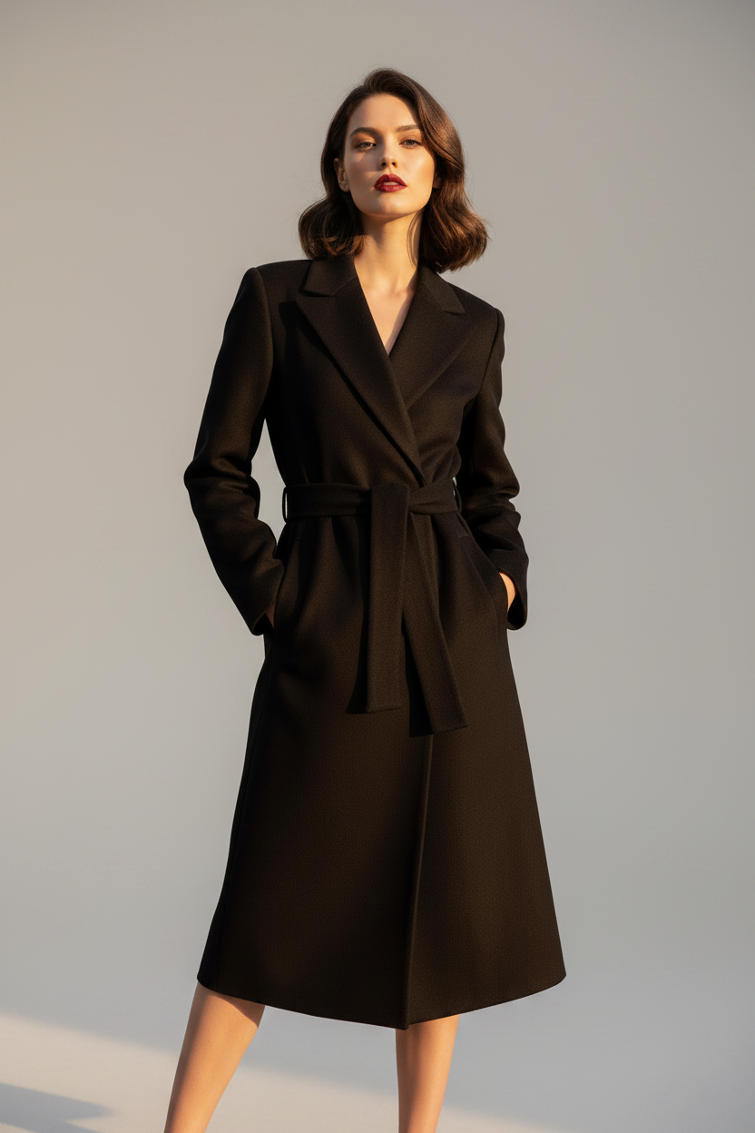 Cappotto in Panno Linea Dritta con Cintura Abbinata