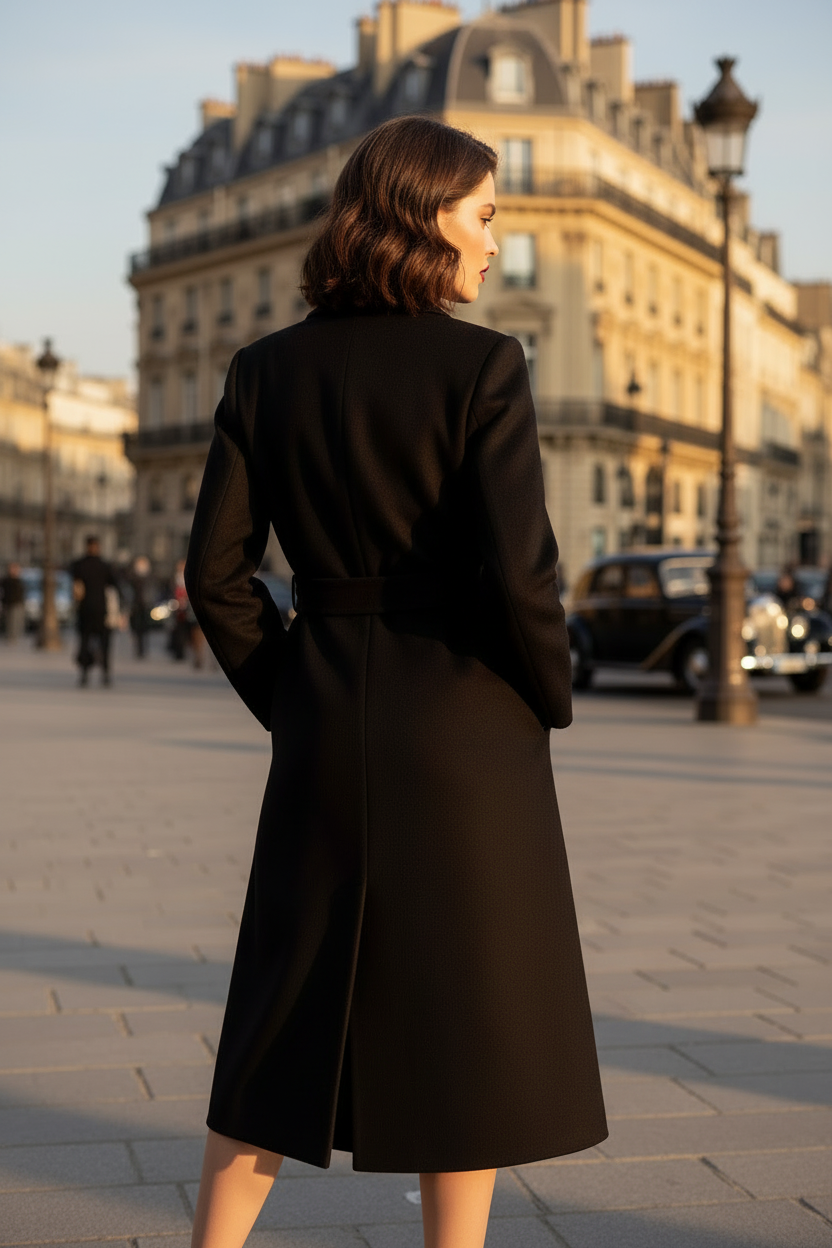 Cappotto in Panno Linea Dritta con Cintura Abbinata