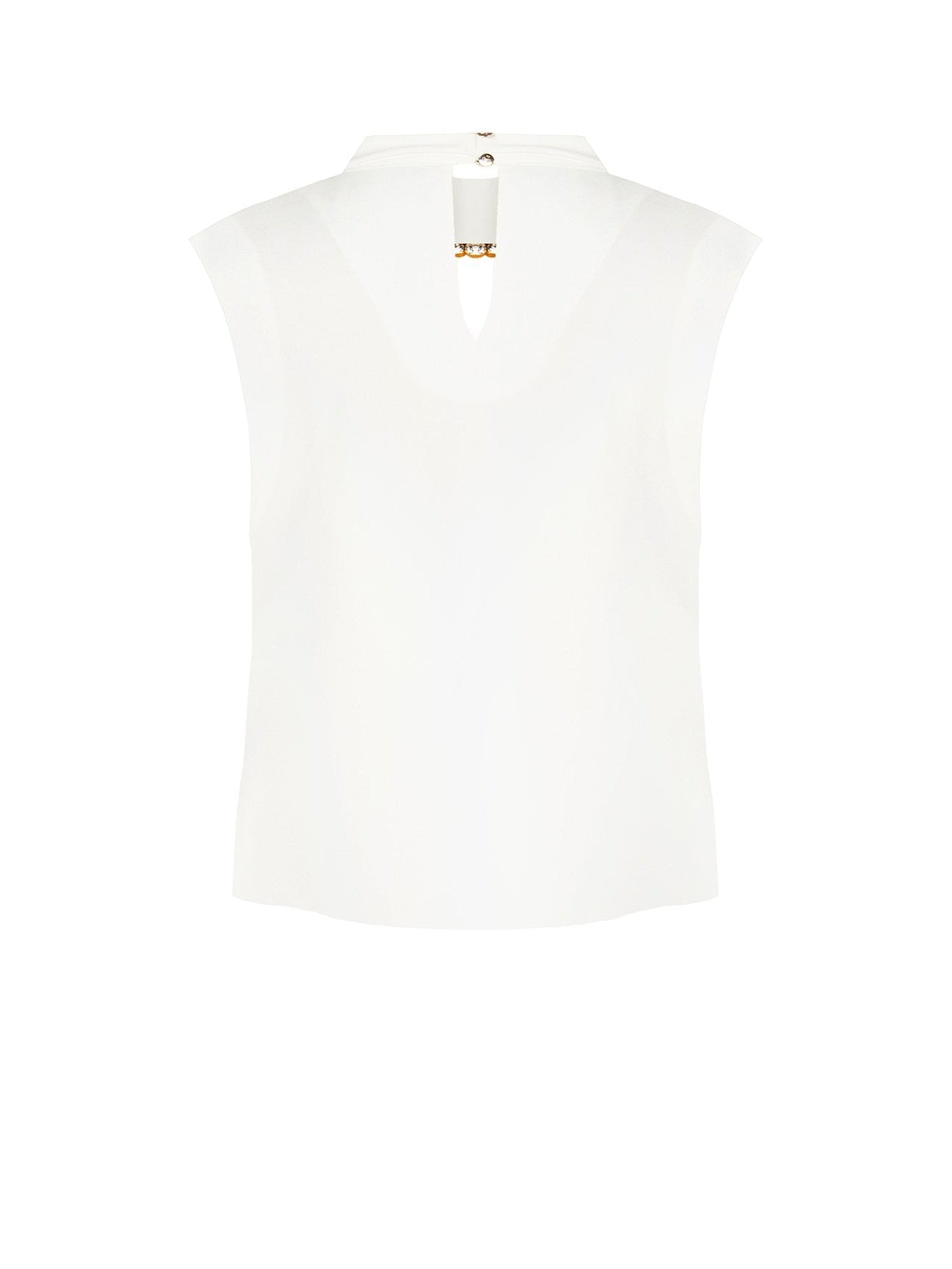 Blusa Smanicata con Collo Alto e Dettaglio Gioiello