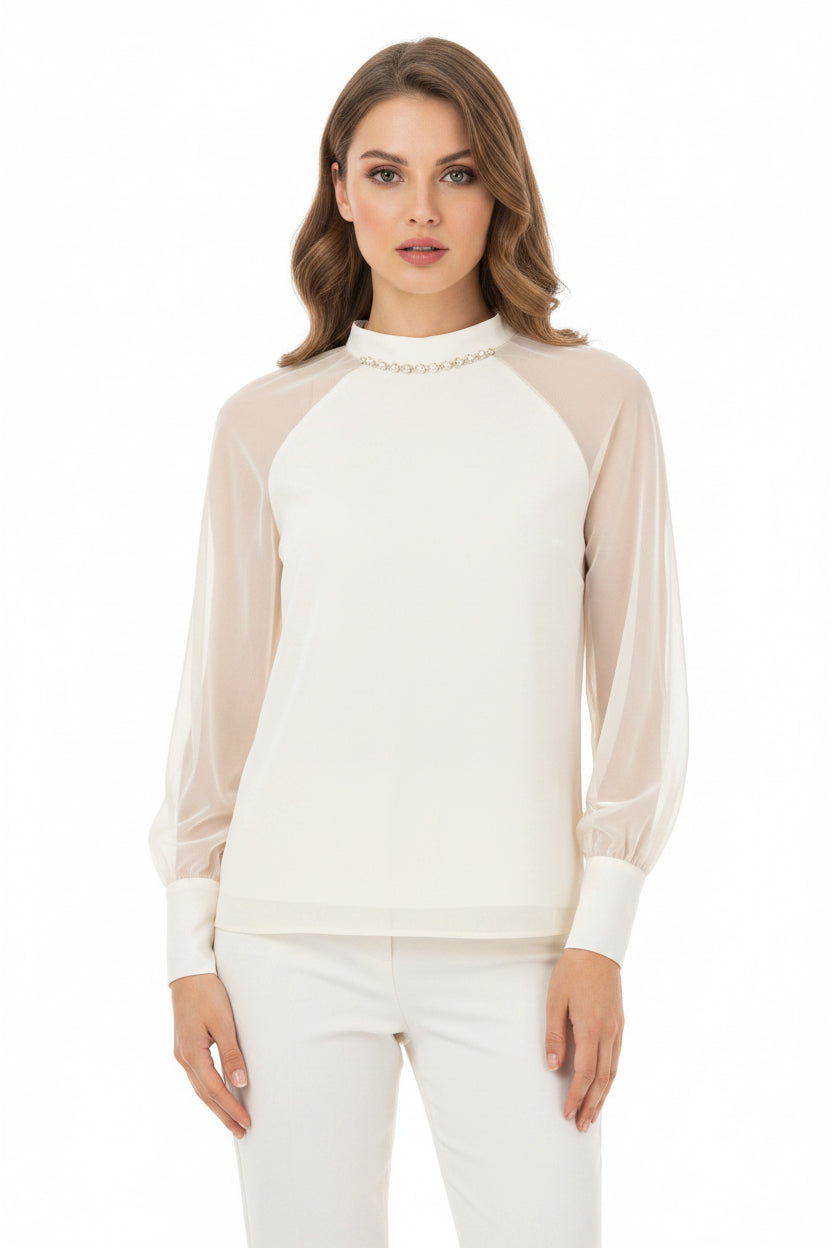 Blusa Ampia in Chiffon con Cristalli – Rinascimento