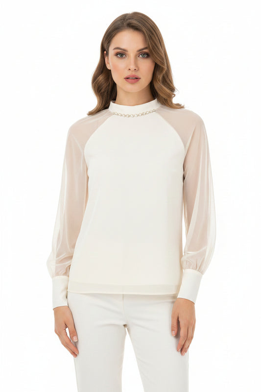 Blusa Ampia in Chiffon con Cristalli – Rinascimento
