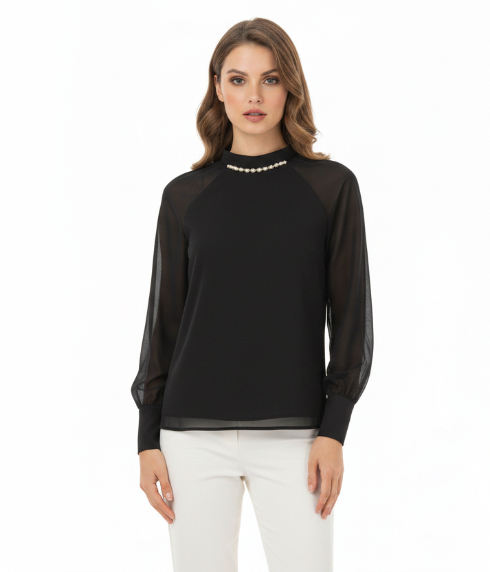 Blusa Ampia in Chiffon con Cristalli – Rinascimento