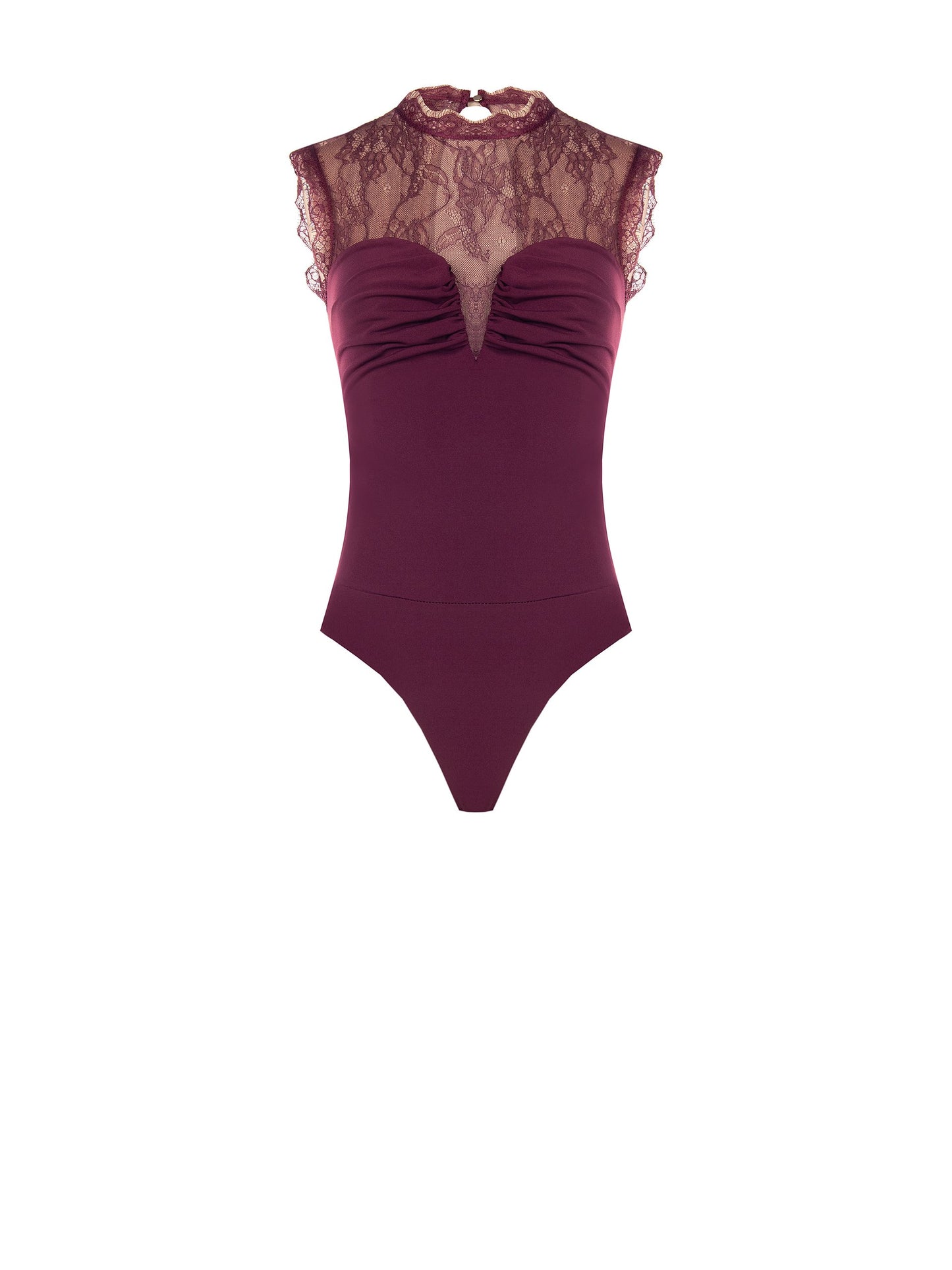 Body Aderente in Maglina con Inserto in Pizzo Chantilly