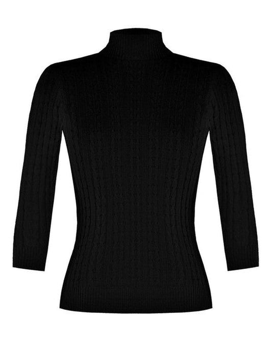 Maglione Dolcevita Aderente in Maglia a Trecce