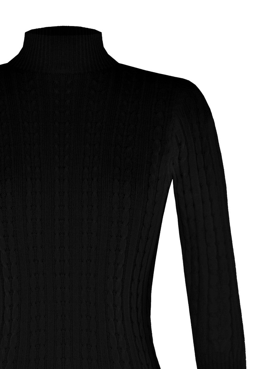Maglione Dolcevita Aderente in Maglia a Trecce