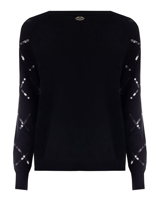 Maglione a Rombi in Strass con Scollo a V