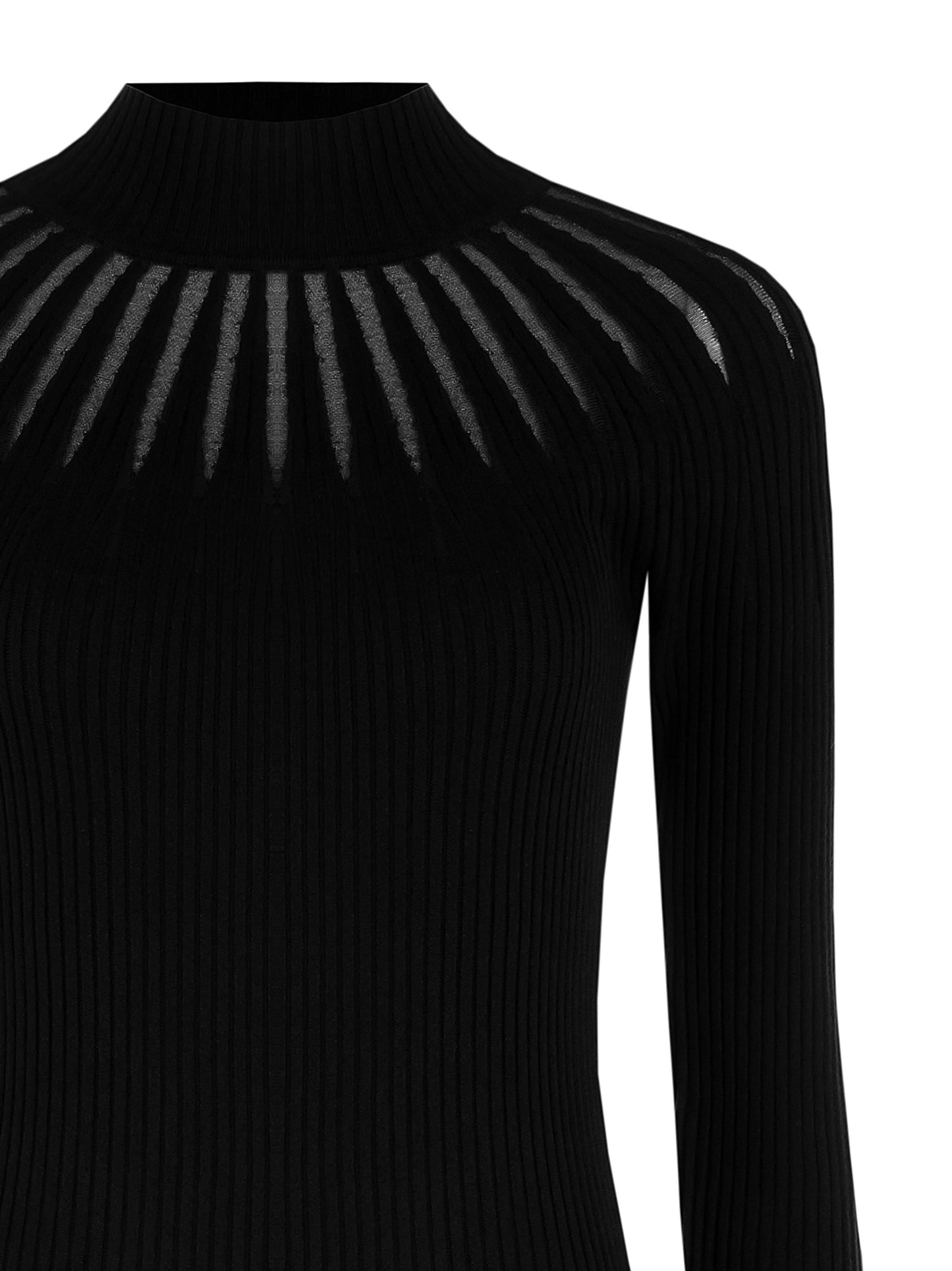 Maglione Aderente a Coste con Girocollo Traforato e Tulle e Targhetta Logo RR
