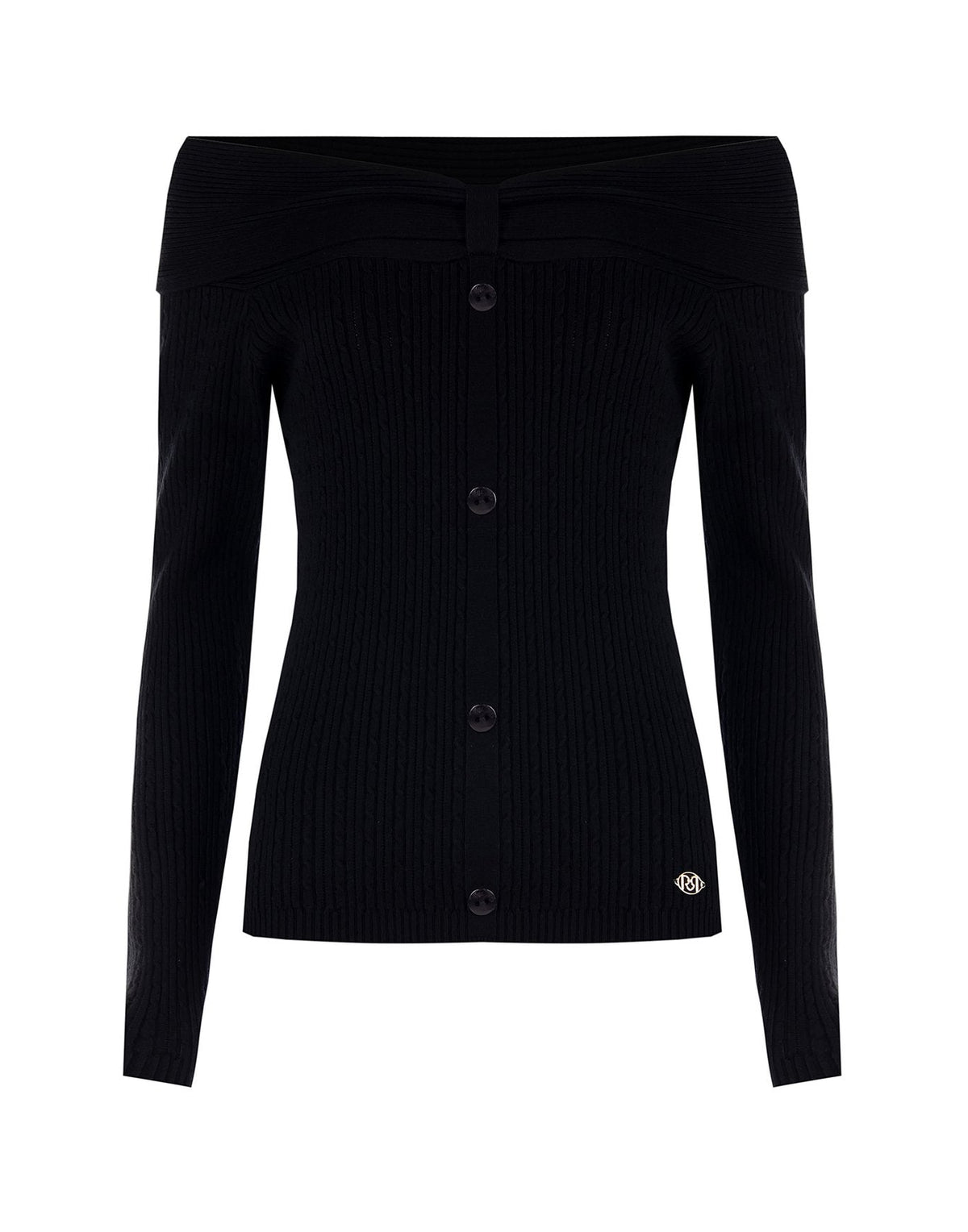 Maglione Aderente a Coste a Spalle Scoperte con Targhetta Logo RR