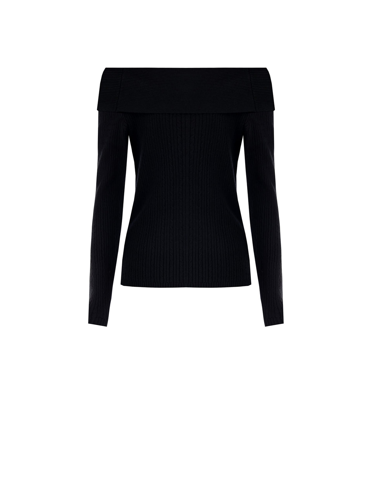 Maglione Aderente a Coste a Spalle Scoperte con Targhetta Logo RR