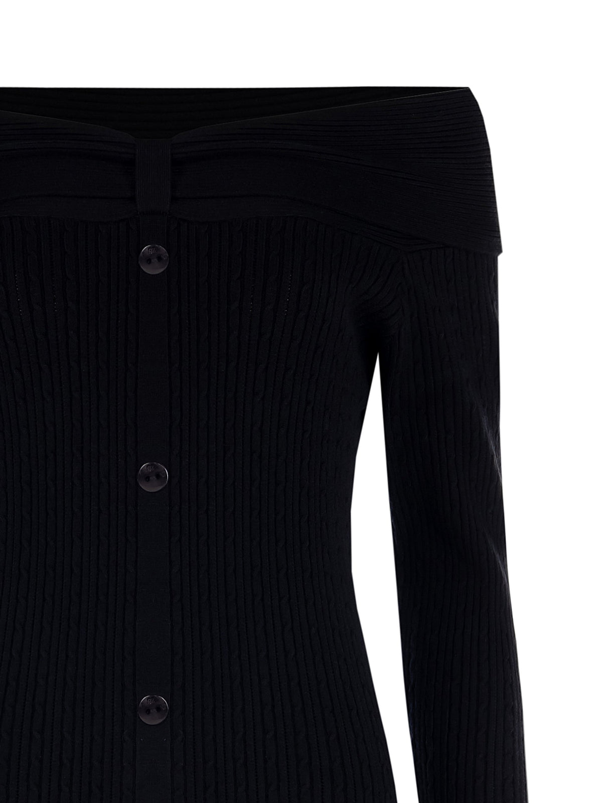 Maglione Aderente a Coste a Spalle Scoperte con Targhetta Logo RR