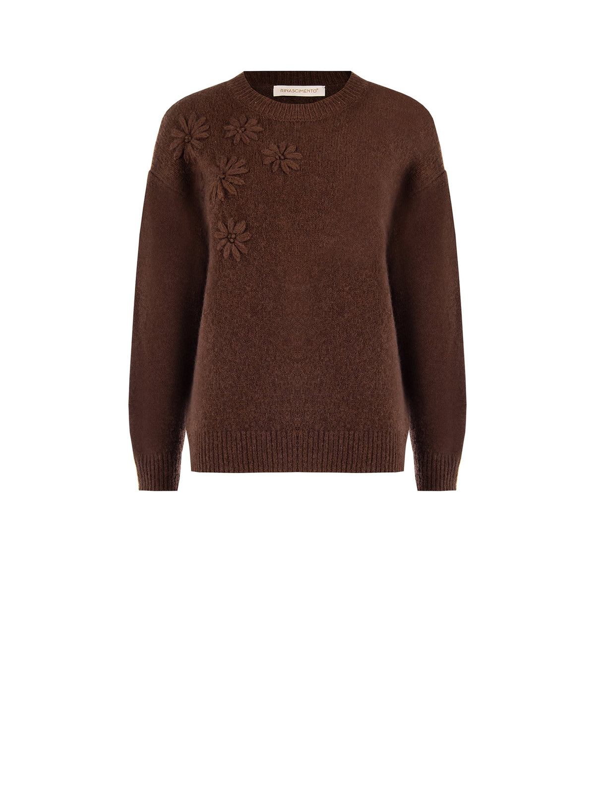 Maglione Ampio con Fiori in Rilievo