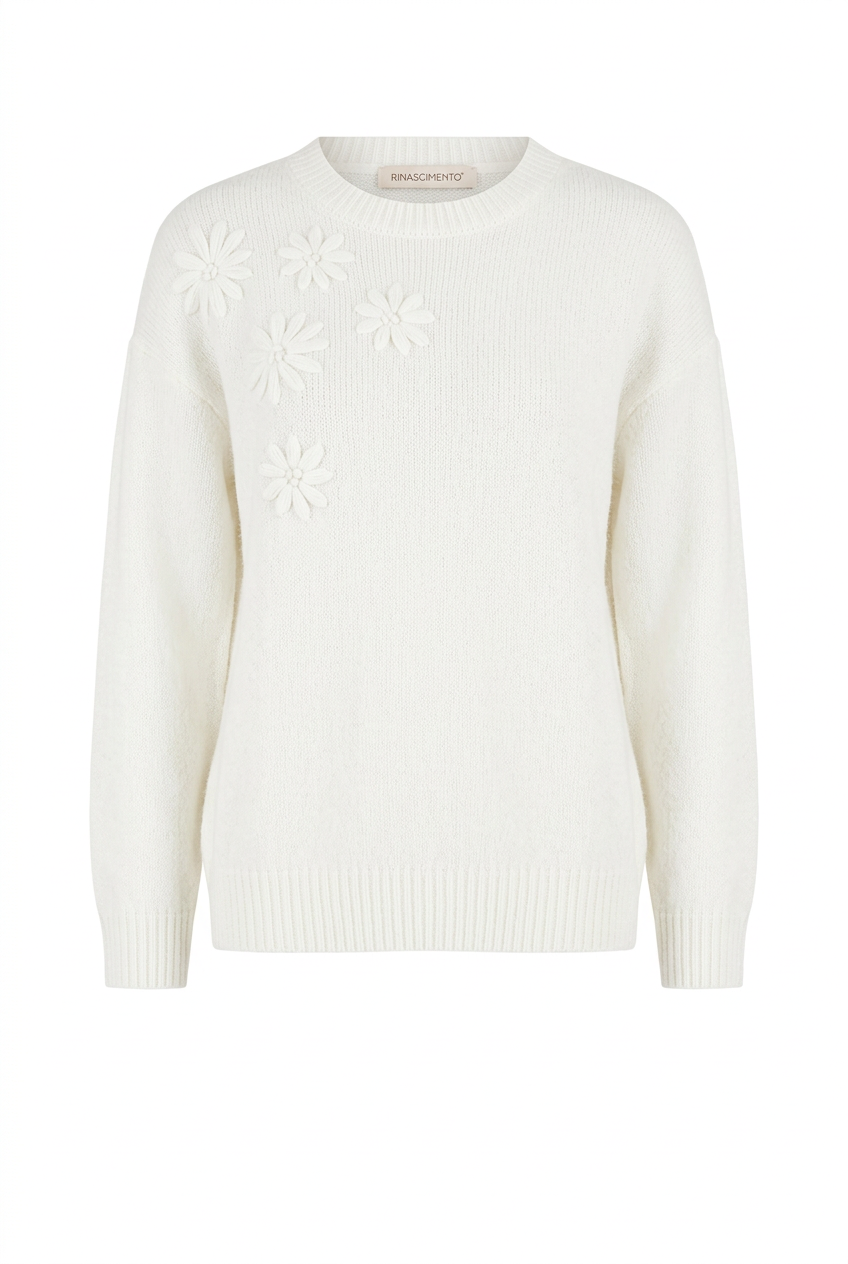 Maglione Ampio con Fiori in Rilievo