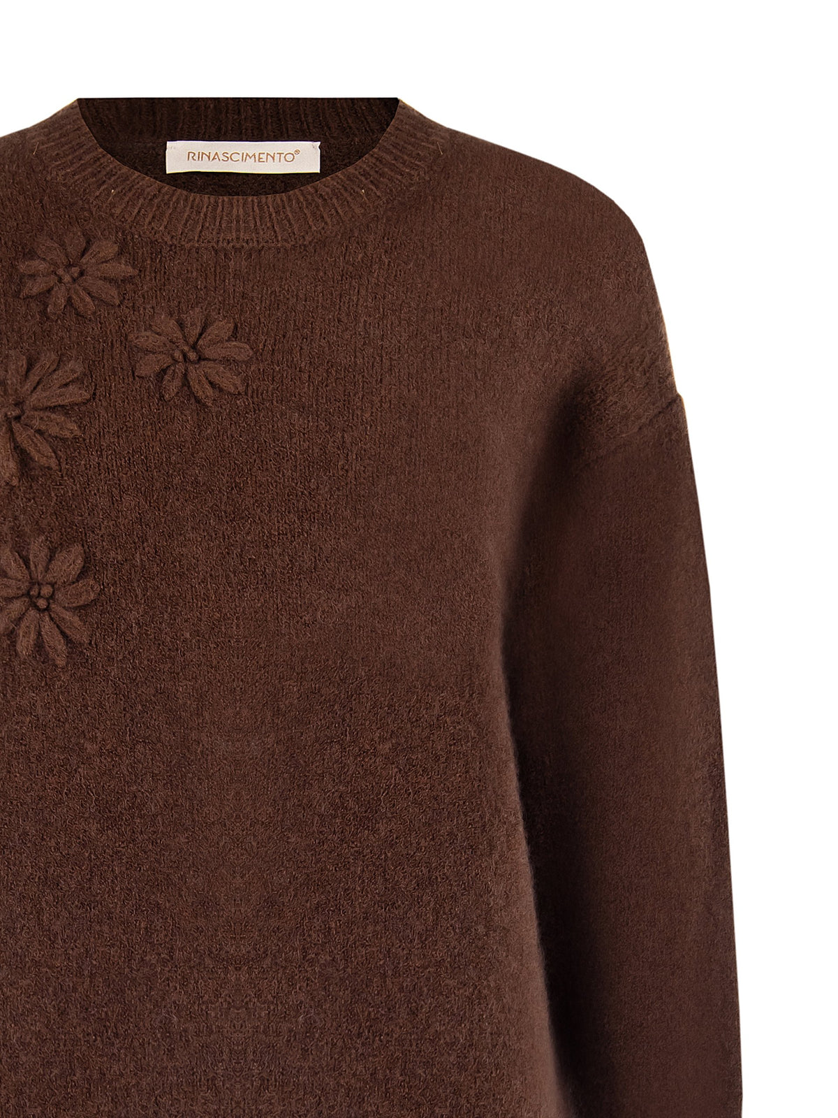 Maglione Ampio con Fiori in Rilievo